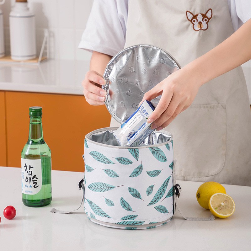 Túi đựng cơm giữ nhiệt cao cấp, 4 lớp giữ nhiệt nóng, lạnh (size 16x14x27 cm), Túi đựng thức ăn tròn - LEMON