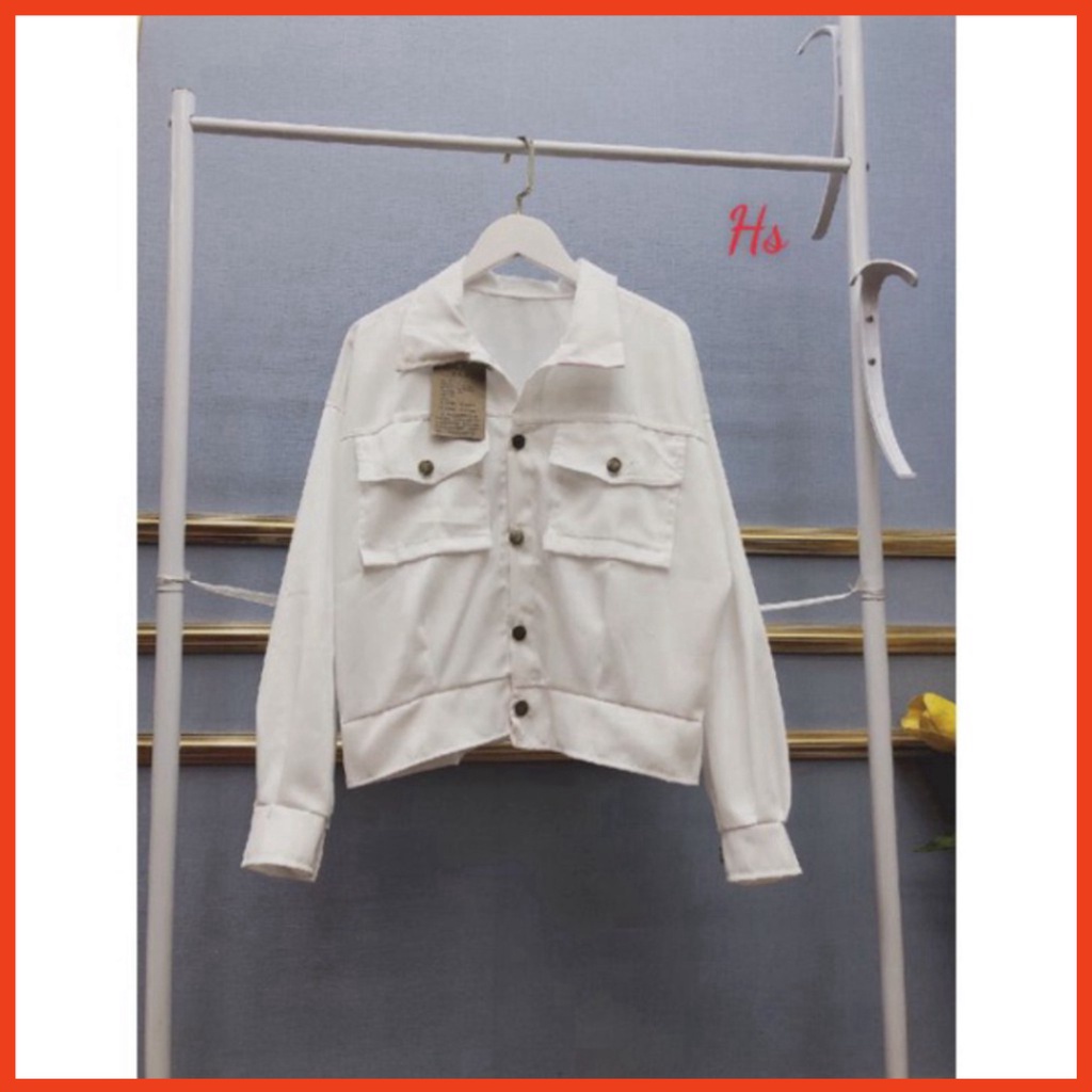 Áo Jacket Kaki Nữ Trơn Túi Trước Dáng Lỡ Dài Tay 2 Màu nâu trắng, freesize dưới 56kg G025