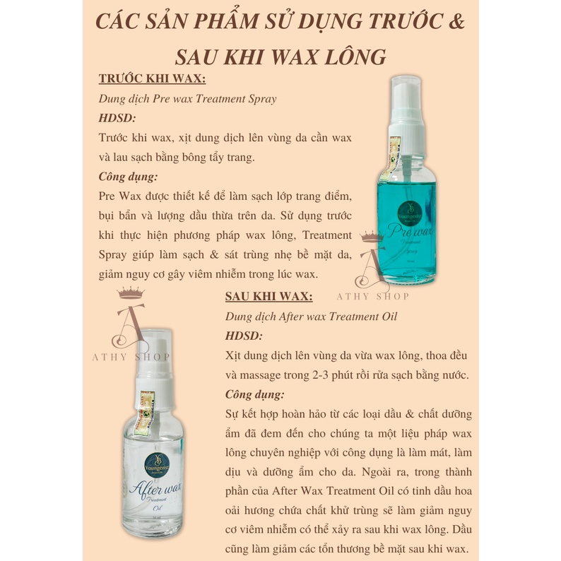 SÁP WAX LÔNG YOUNGERIST THƠM MÙI DỪA BÁM LÔNG TỐT dùng cho nách tay chân lưng bikini vùng kín