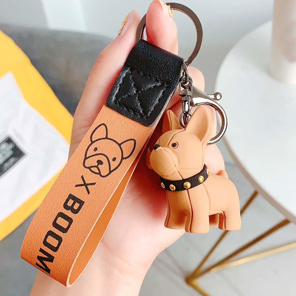 LANFY Móc Khóa Da Hình Chú Chó Chiến Đấu Kiểu Pháp Dễ Thương Cho Nam Và Nữ