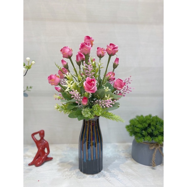 Chậu hoa giả, bình hoa lụa trang trí decor, làm quà tặng