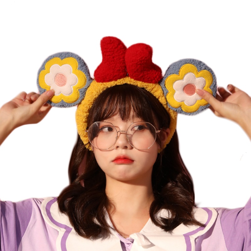 Băng Đô Lông Nhung Co Giãn Không Trơn Họa Tiết Hoa Hoạt Hình