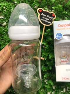 (Tặng thêm 1 núm) Bình sữa Dolphin cổ rộng 240ml