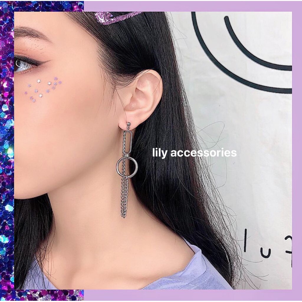 khuyên tai phối xích cá tính nam nữ phong cách hàn quốc