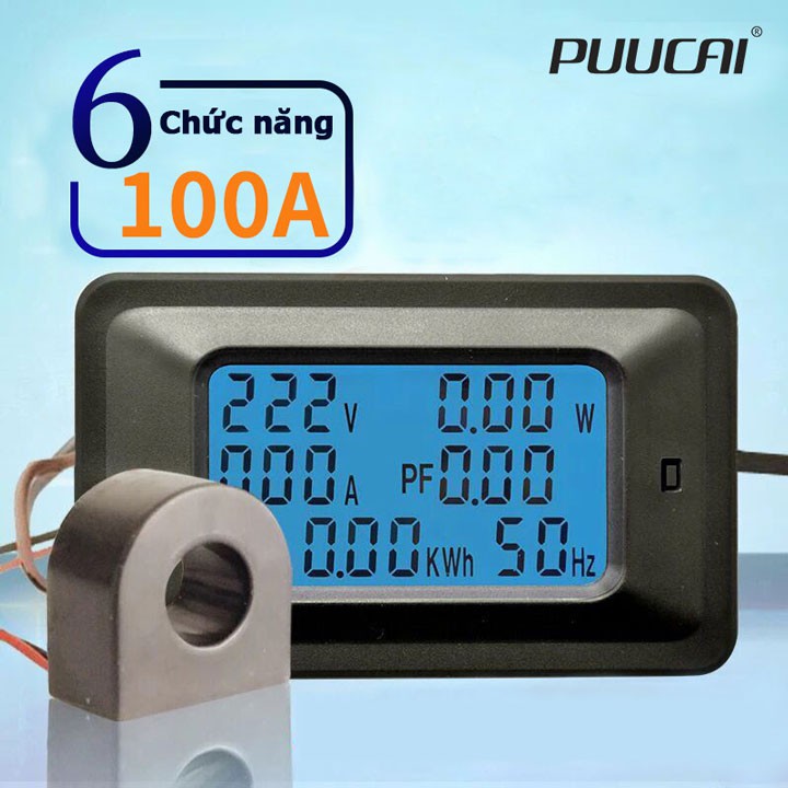 Máy đo điện áp cường độ dòng điện công suất công tơ điện tử PUUCAI ampe kế vôn kế 20A 100A 6 trong 1