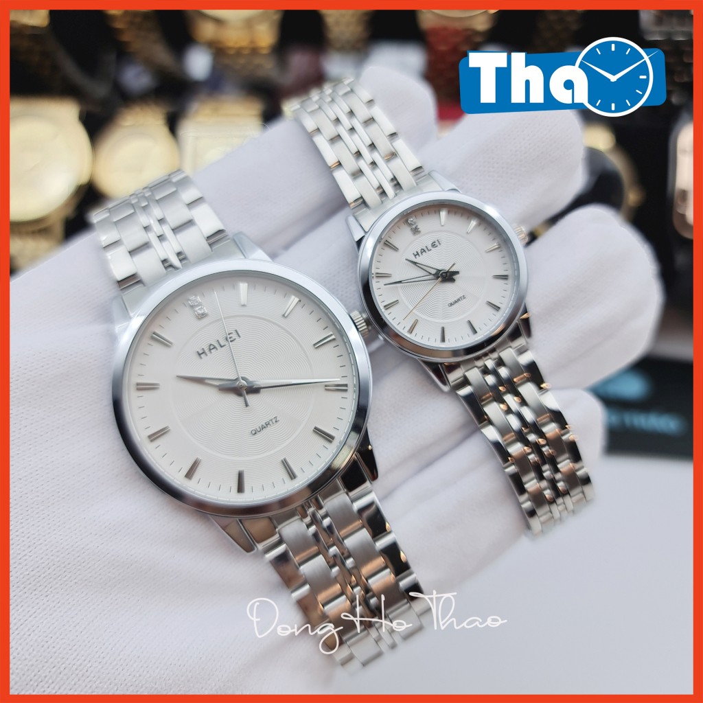 Đồng Hồ Cặp Đôi Nam Nữ Halei 552 Dây Trắng Mặt Trắng Trẻ Trung Thanh Lịch