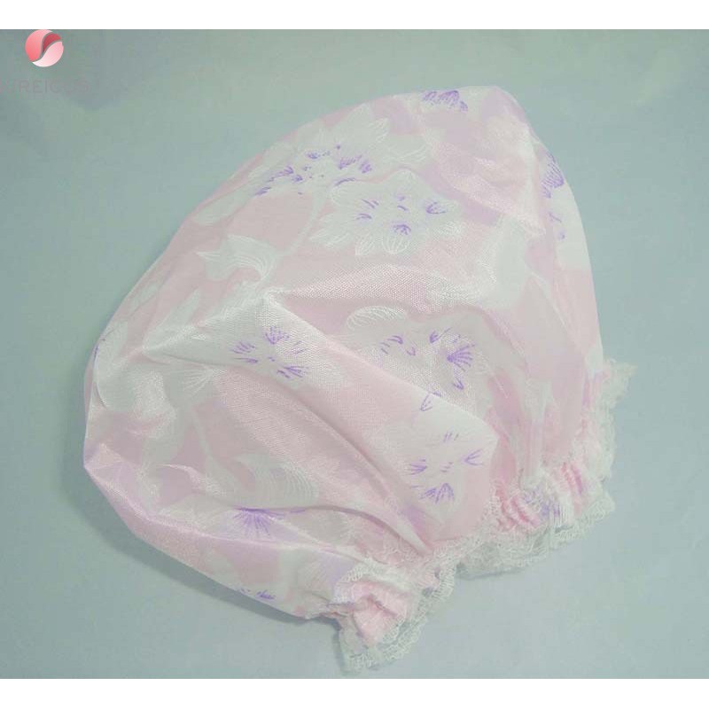 Mũ trùm tóc in hoa hình dễ thương viền ren mỏng chống nước