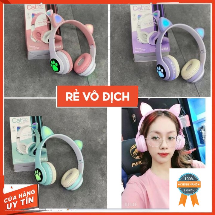 Tai Nghe Mèo Kết Nối Bluetooth Không Dây Chụp Tai 23M Headphone Tai Mèo Dễ Thương Có Mic Âm Bass Mạnh Mẽ.
