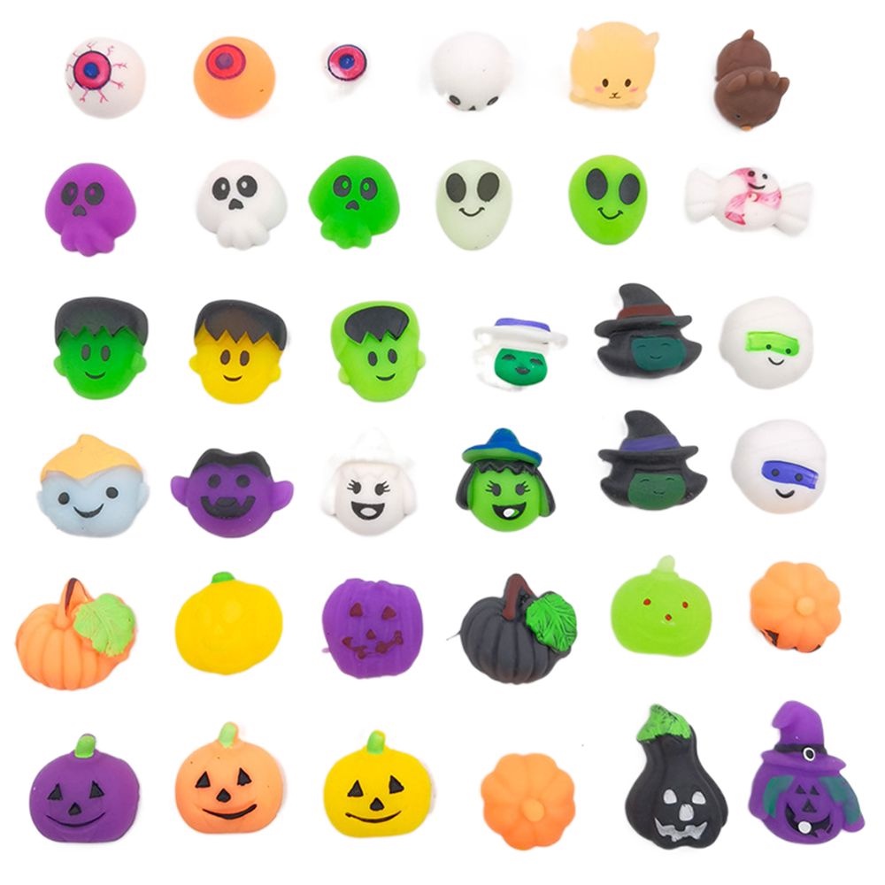Set 5 Đồ Chơi Mochi Mini Không Độc Hại Họa Tiết Động Vật Halloween Cho Bé