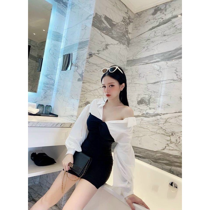 Đầm body đen phối sơ mi siêu sang chảnh thanh lịch dành cho các chị em đi dự tiệc đi dạo phố