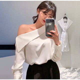 ORDER Áo sơ mi lệch vai vải lụa sang chảnh