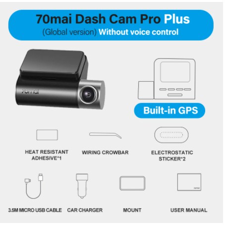 70mai Pro Plus A500 bản quốc tế chuẩn 2K độ phân giải 2592 x 1944 cảm biến SONY IMX335 chế độ ADAS tích hợp sẵn GPS