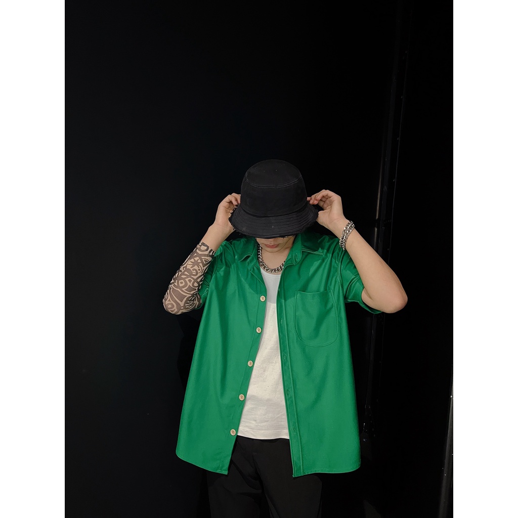 Áo Sơmi Xanh lá Cộc tay Nam nữ Hàng thiết kế Siêu hot
