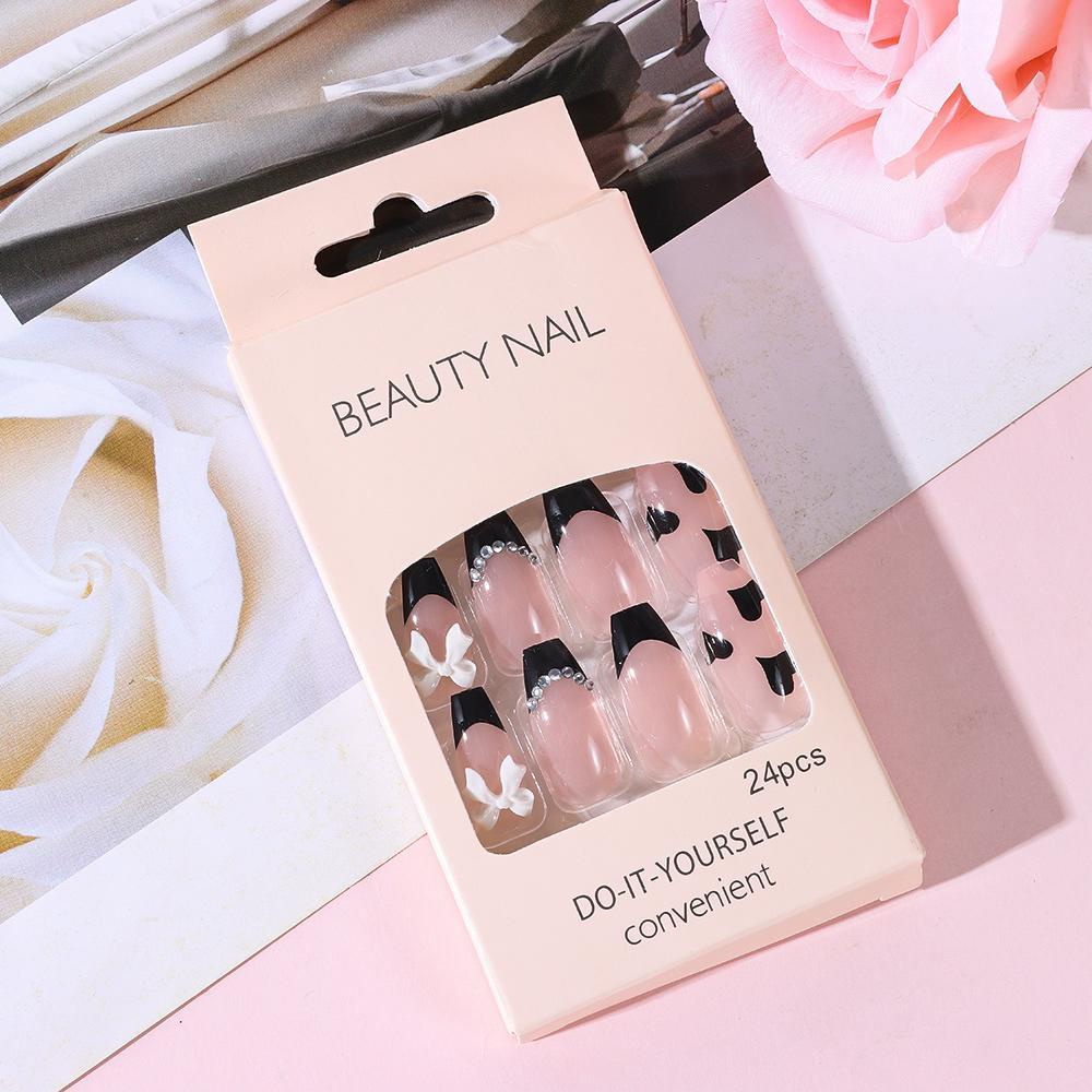 CACTU Bộ 24 Móng Tay Giả Che Phủ Toàn Diện Tháo Rời Được Kiểu Pháp