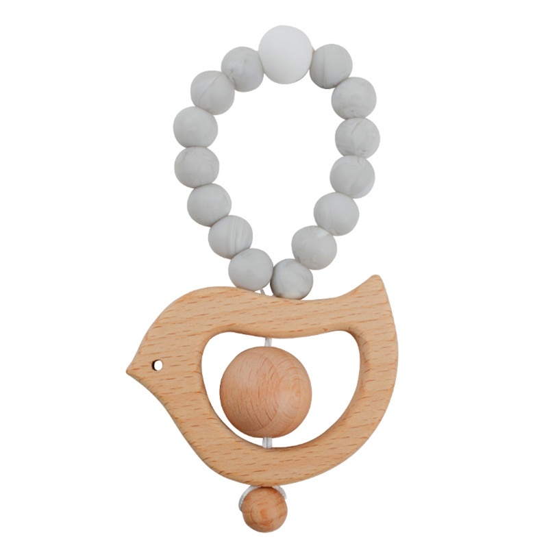 1 Đồ Chơi Vòng Tay Mặt Gỗ / Chú Chim Bằng Silicone Không BPA Cho Bé Sơ Sinh Mọc Răng
