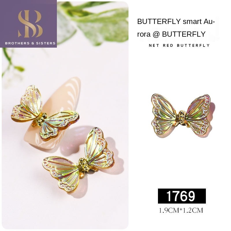 Đá trang trí móng tay nghệ thuật SUAKE hình bướm 3D bằng resin và kim loại đính zircon lấp lánh DIY cho salon