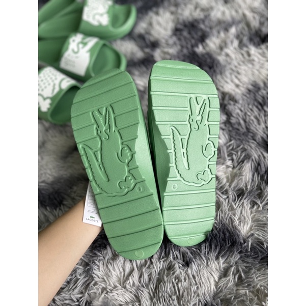 Dép quai ngang nam cao cấp, dép lacostee cá sấu hở mõm màu xanh cốm
