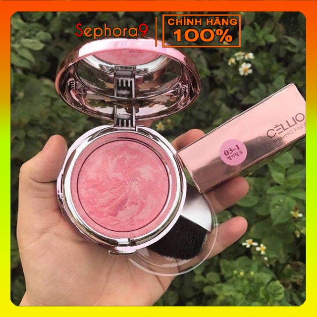 Phấn má Hàn Quốc Cellio Shining Blusher kèm chổi má siêu đẹp