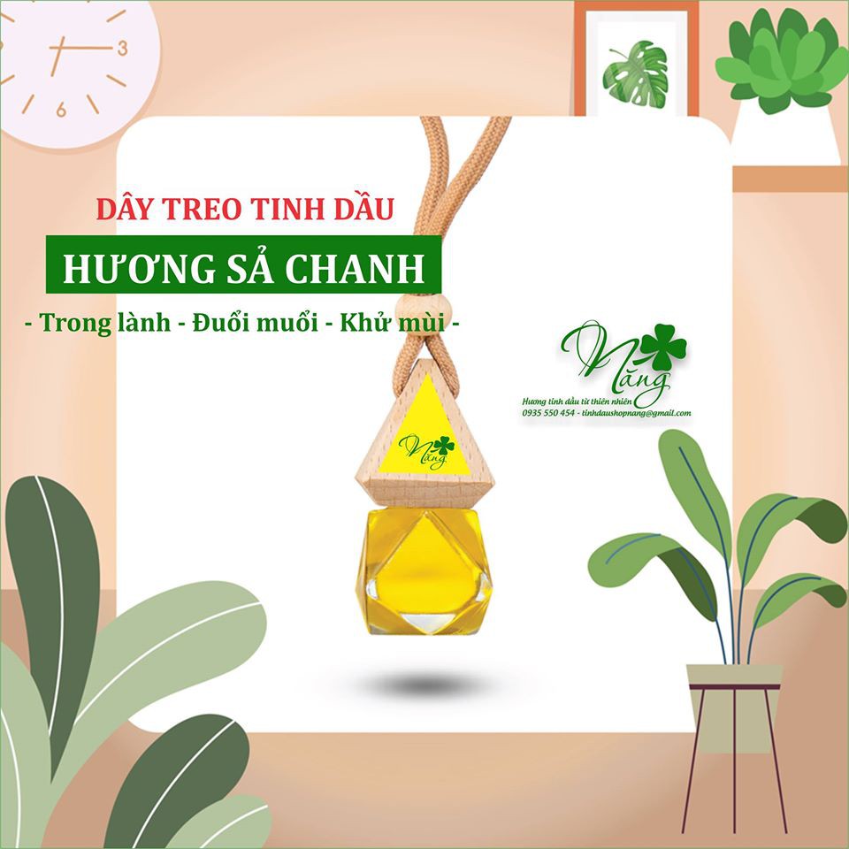 Tinh dầu treo xe Sả, Hoa Bưởi, Quế, Cam, Bạc Hà 10ml, khử mùi, giảm stress, chống say xe, an toàn, nguyên chất