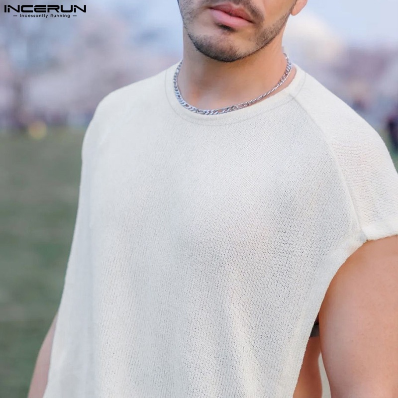 Áo thun 3 lỗ INCERUN cổ tròn màu trơn thời trang hè cho nam