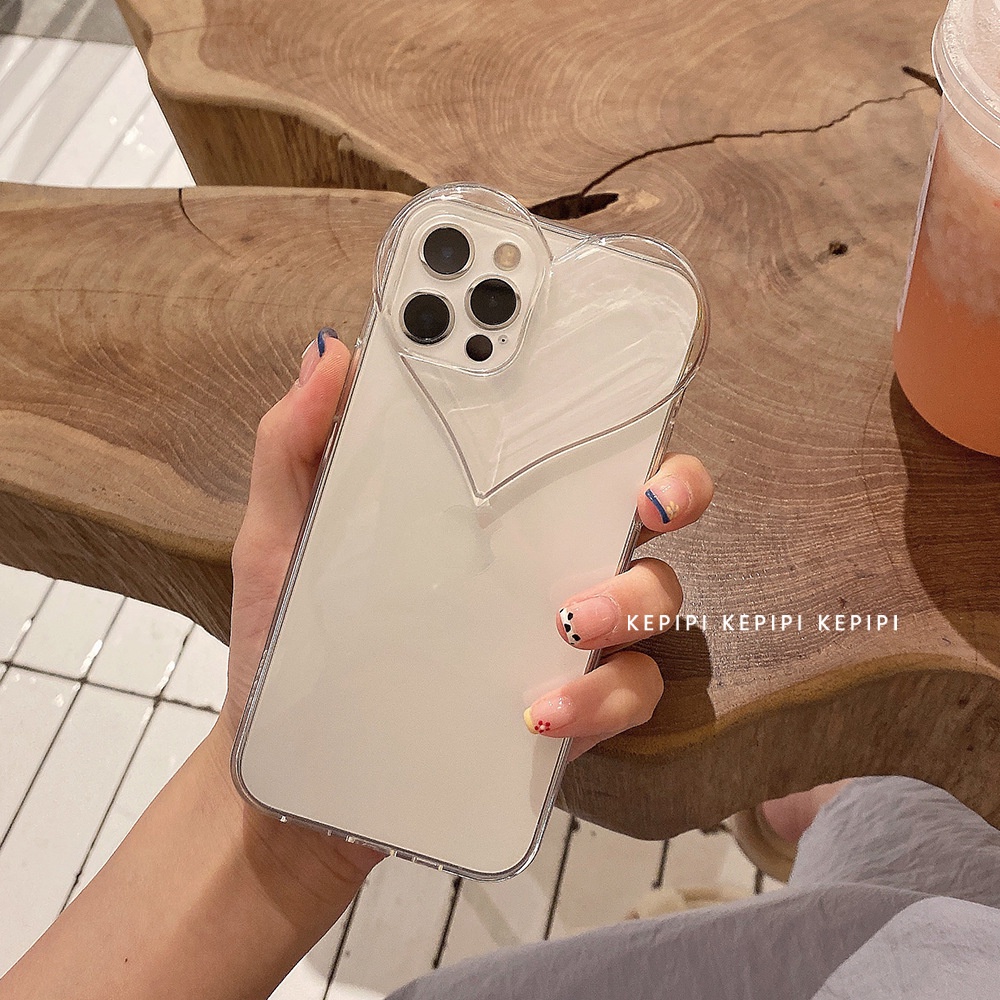 Ốp điện thoại trong suốt họa tiết trái tim đơn giản cho iPhone 14 pro 14 max 13 12 pro max 7 plus