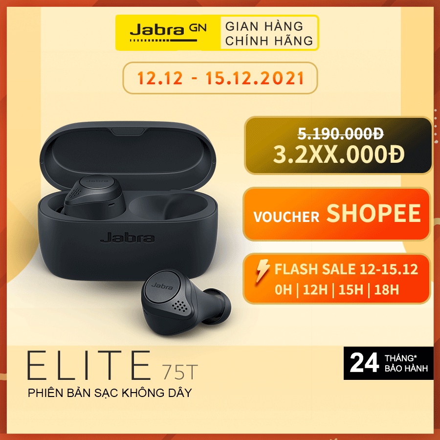 [Mã BMLT300 giảm 10% đơn 499K] Tai Nghe Bluetooth Không Dây True Wireless Jabra Elite 75T - Hàng Chính Hãng