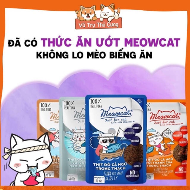 Pate MEOWCAT cho Mèo 70g, Thức ăn ướt cho mèo biếng ăn | Pate gói Meowcat ăn dặm cho mèo con, mèo lớn