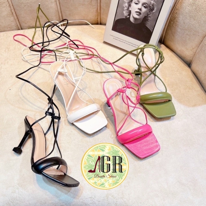 Sandal bản phồng dây thắt cổ chân siêu hot gót 8cm