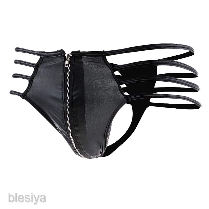 Quần lót lọt khe lưng chữ T bằng da PU màu đen phối dây kéo phía trước gợi cảm cho nam tại hộp đêm