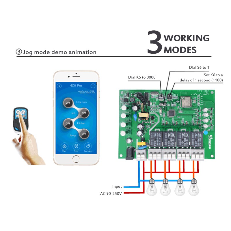 CHANNEL Công Tắc Thông Minh Sonoff 4ch Itead 4 Kênh Pro R3 Wifi 433mhz Din