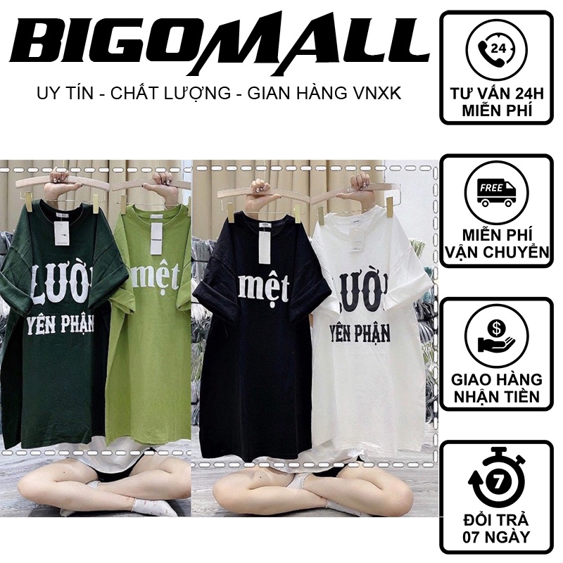 Áo Thun Tay Lỡ Chữ MỆT LƯỜI BIGOMALL - Áo Phông Nam Nữ Unisex Form Rộng Vải Thun Cotton Phong Cách Freesize 65kg
