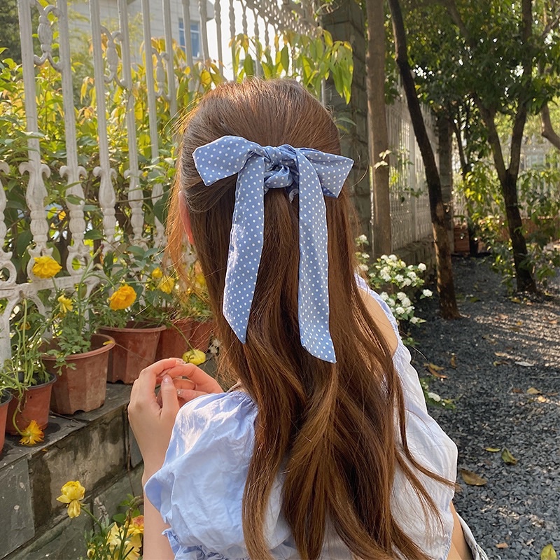 dây cột tóc scrunchies thắt nơ dài xinh phong cách hàn quốc