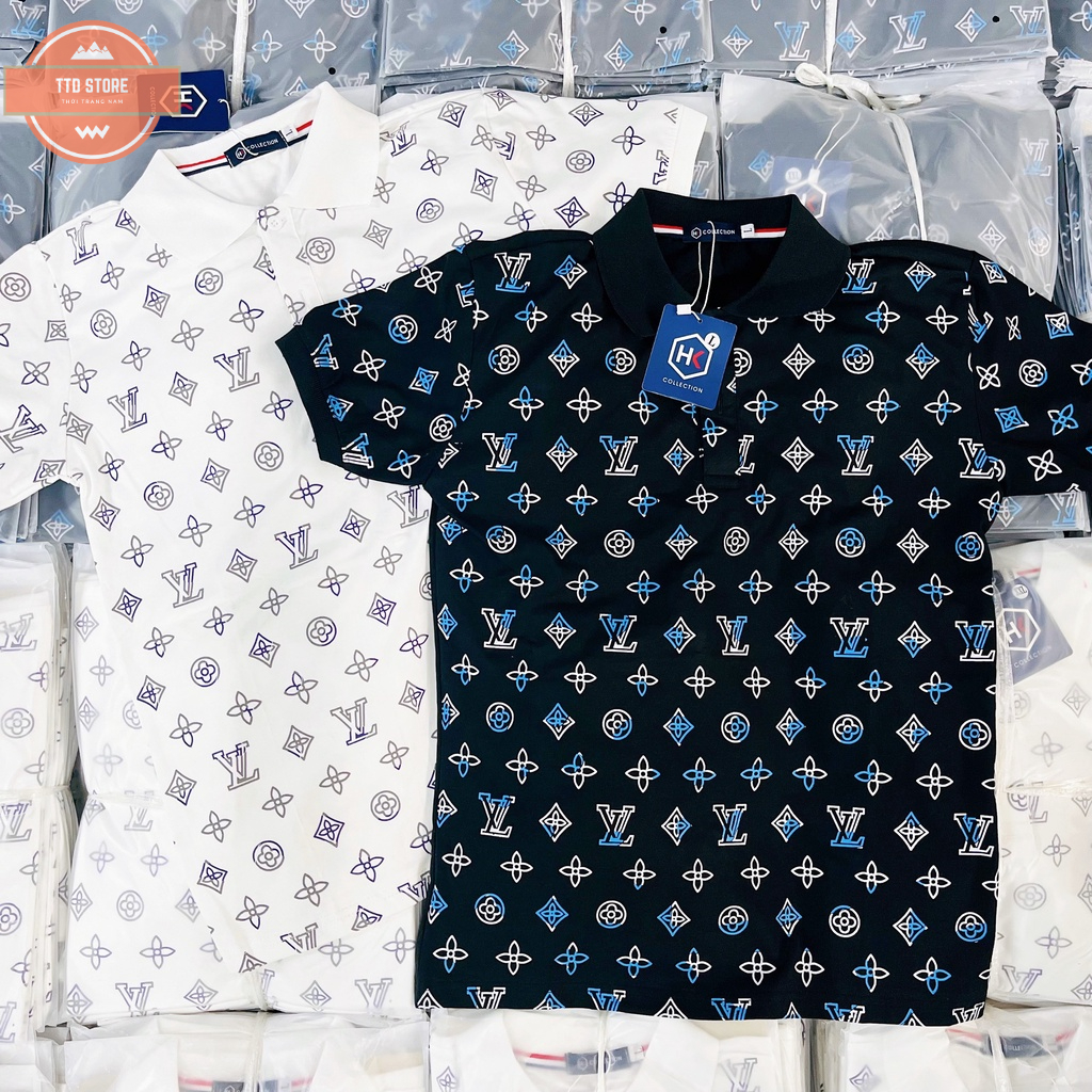 Áo thun nam nữ cổ trụ in họa tiết LV full, áo chất cotton thoáng mát thời trang hot trend giá rẻ