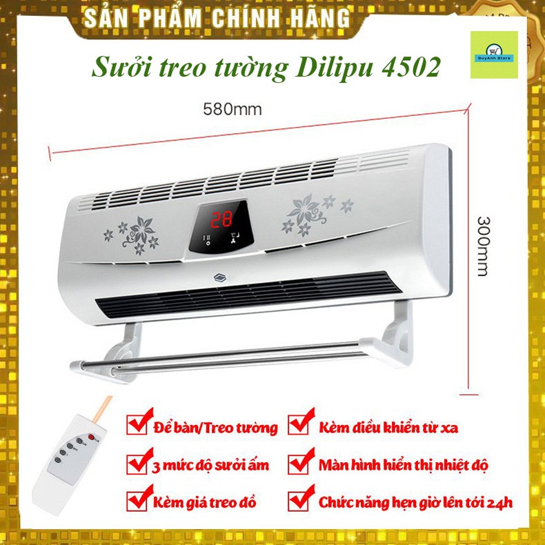 Máy sưởi phòng ngủ, nhà tắm Dilipu 4502 điều khiển từ xa hiển thị nhiệt độ mẫu mới nhất 2020