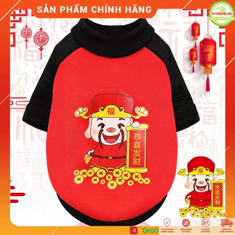 Áo tết hình thần tài cho chó mèoFREESHIP Thời trang chó mèo, màu đỏ mềm mại, thoải mái, chất thun dầy, mẫu áo mùa đông