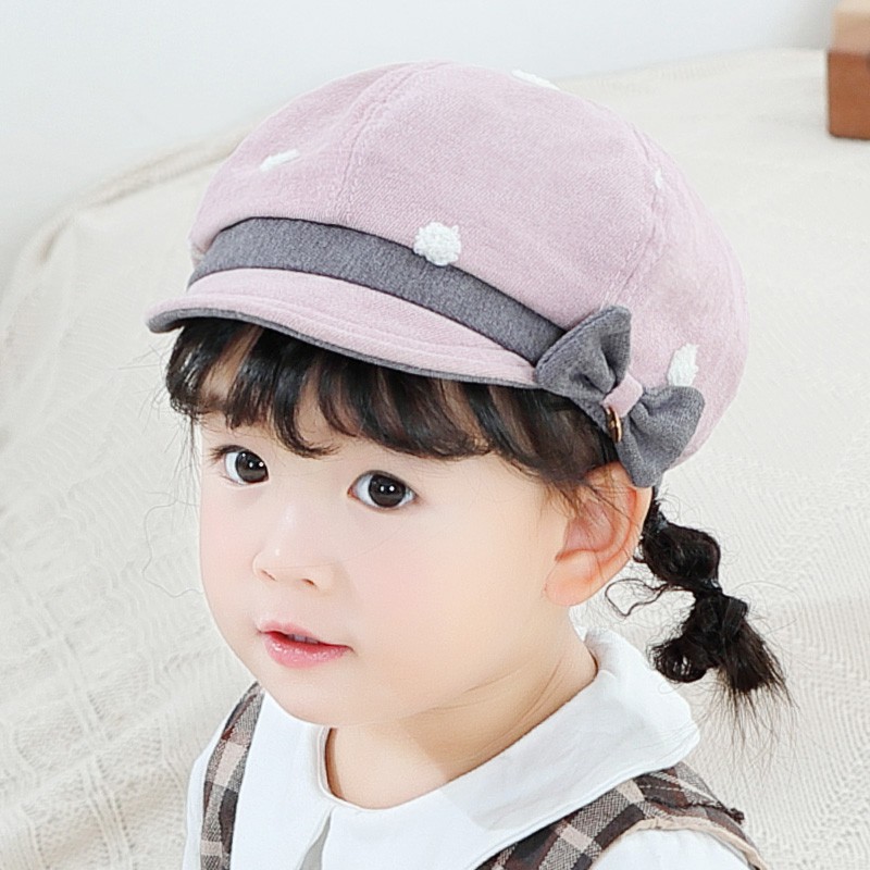 Mũ nồi cotton hoạ tiết chấm bi phong cách cổ điển có thể điều chỉnh cho bé gái
