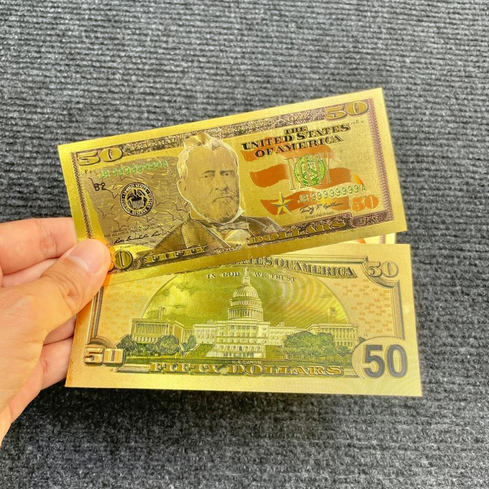 Tờ Tiền Kỉ Niệm 50 Đô Plastic (50 USD) Mạ Vàng Lì Xì Tết May Mắn