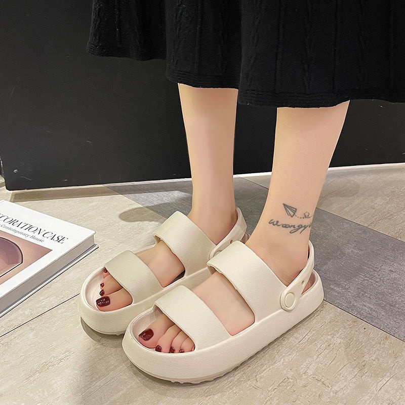 Dép nữ, nam Sandal bánh mì đế cao màu đen/trắng size kép 36-43  SD02