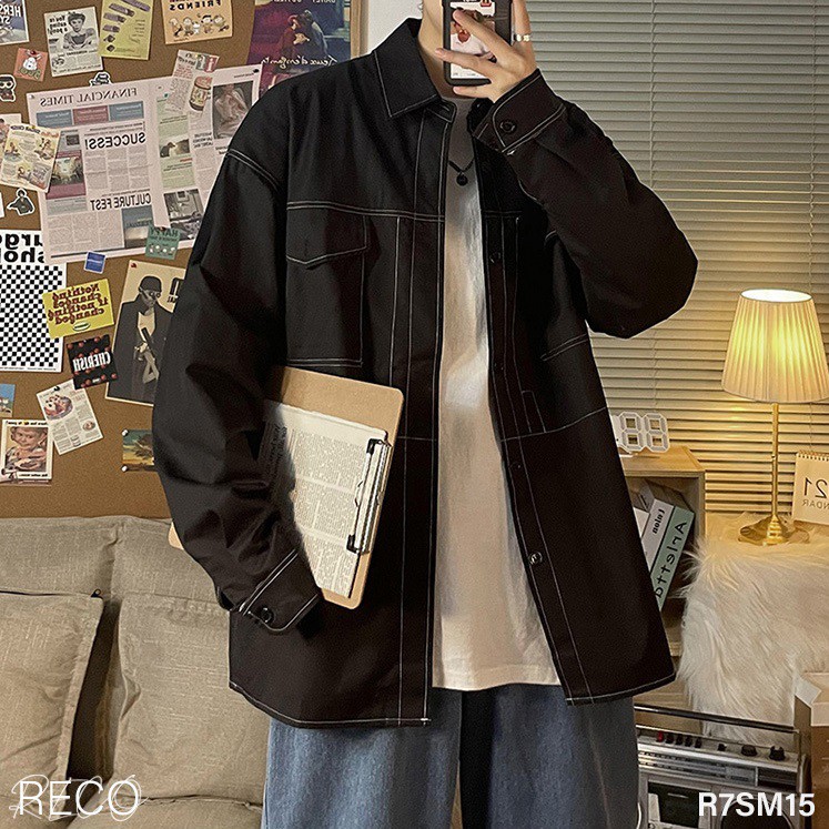 Áo sơ mi nam nữ Hàn Quốc cao cấp dáng rộng dài tay Shirt Loose R7SM15