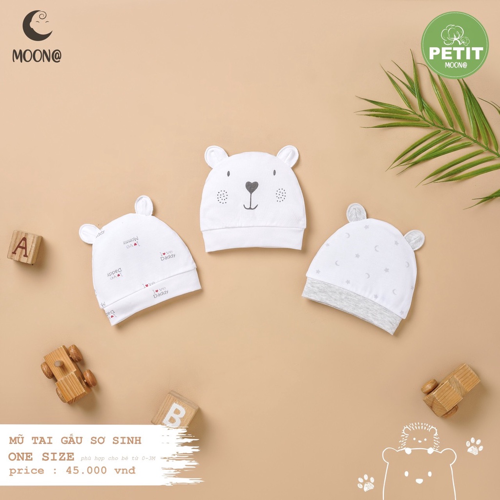 Mũ bao tay chân yếm MOON sơ sinh vải petit mỏng hè mát 0-3M Made in Việt Nam