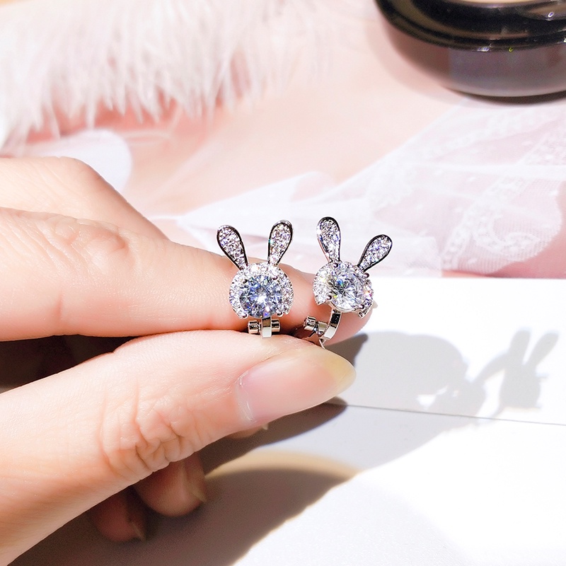 Khuyên tai JIUDUOLAN mạ bạc thiết kế thỏ đính đá zircon thời trang tinh tế dễ thương dành cho nữ