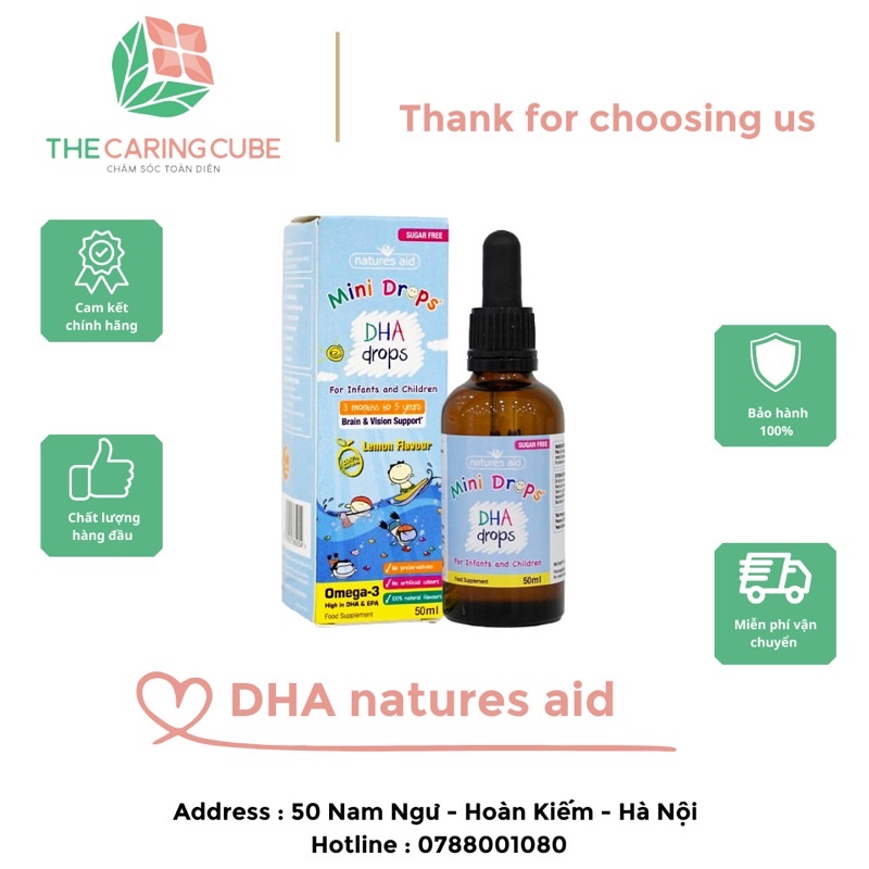 DHA Natures Aid Drops dạng giọt bổ sung Omega 3 cho bé từ 3 tháng tuổi tới 5 tuổi 50ml - The Caring Cube