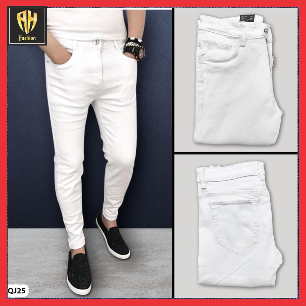 Quần jean nam trắng trơn chất bò co dãn phong cách hàn quốc đẹp giá rẻ cao cấp AHFASHION | BigBuy360 - bigbuy360.vn