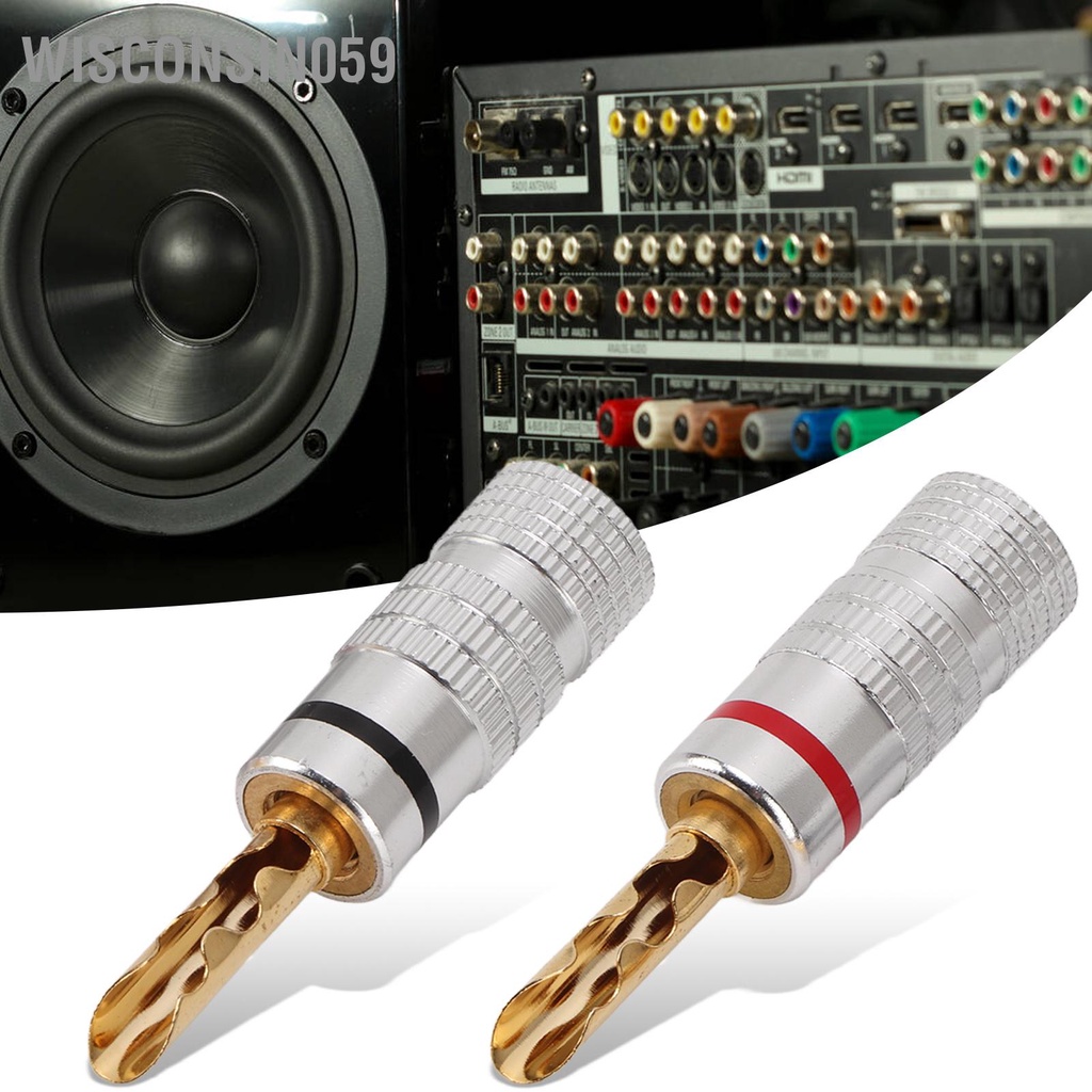 Wisconsin059 4mm Banana Plugs Gold Plated Brass Welding Free Connector for 12 to 18 AWG Speaker Wire