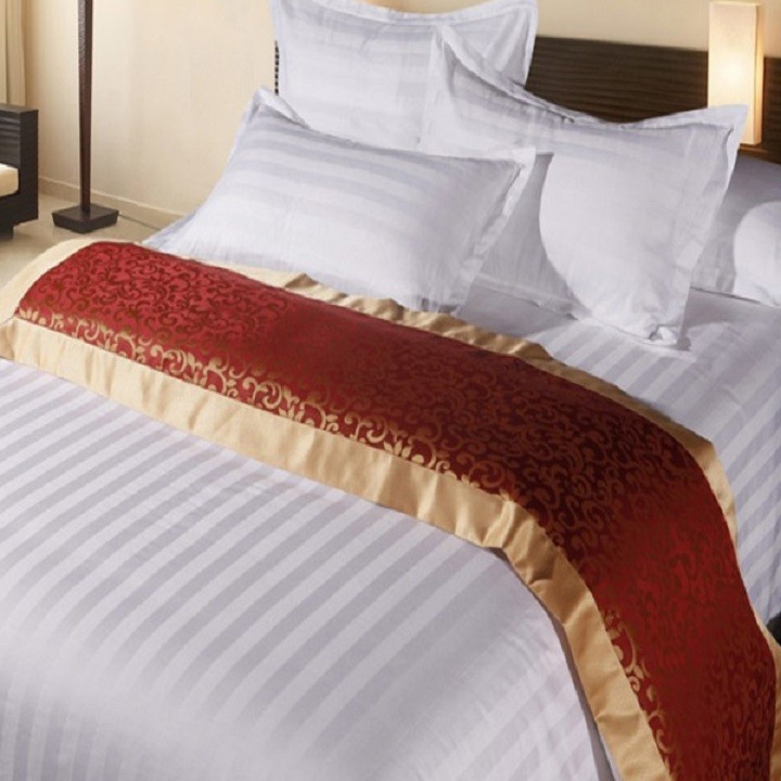 Dra trắng sọc Riotex cho khách sạn và nhà nghỉ đầy đủ kích thước nệm cao 5-25cm