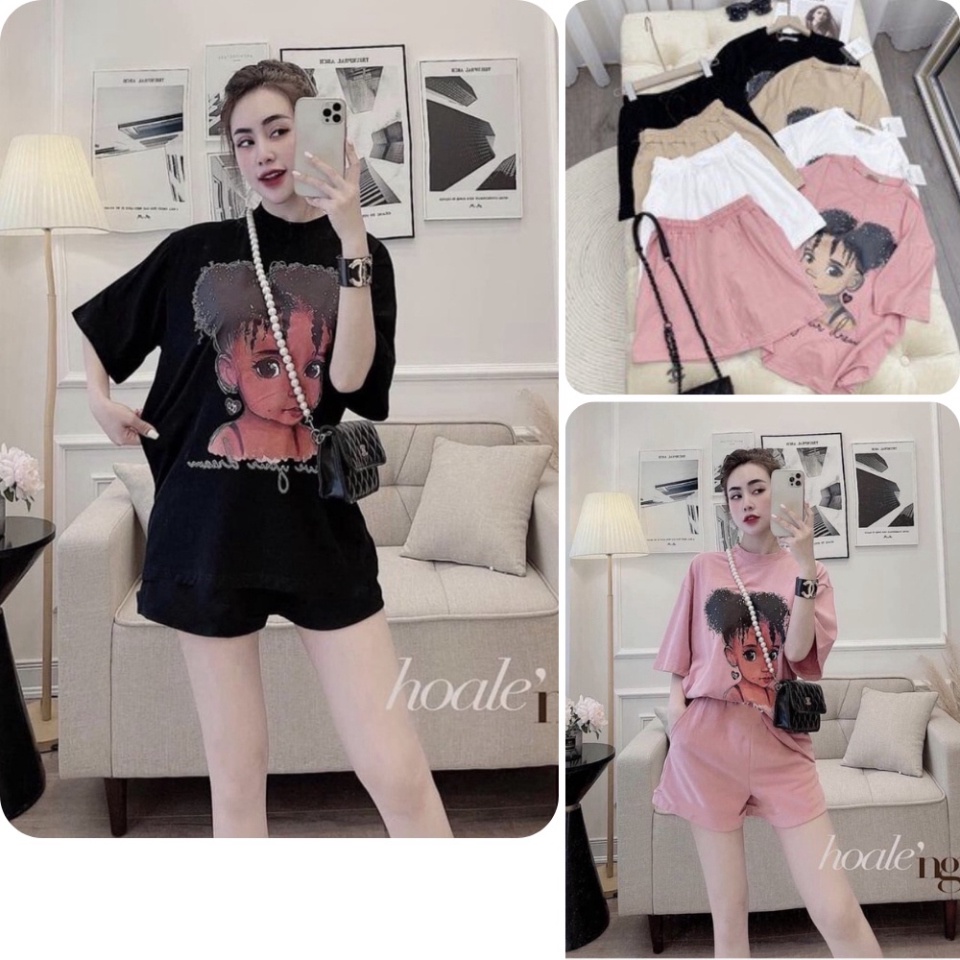 [HCM] Set bộ nữ, set đùi áo thun from rộng 60kg hoạ tiết teen chất cotton co dãn mịn mát SKUS-105