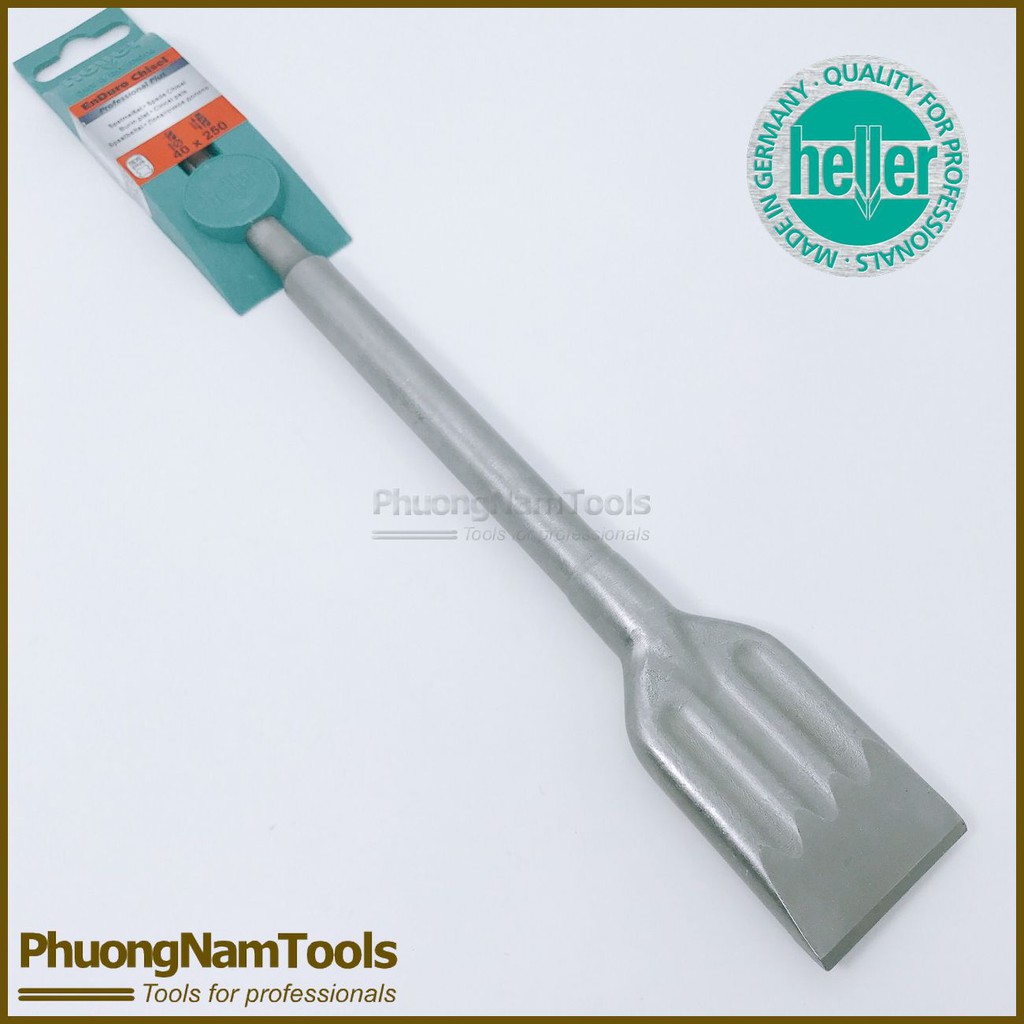 Mũi đục Bê tông Heller tự mài 44x250mm - đầu dẹp bản lớn, Chuôi gài SDS Plus - Made in Germany.