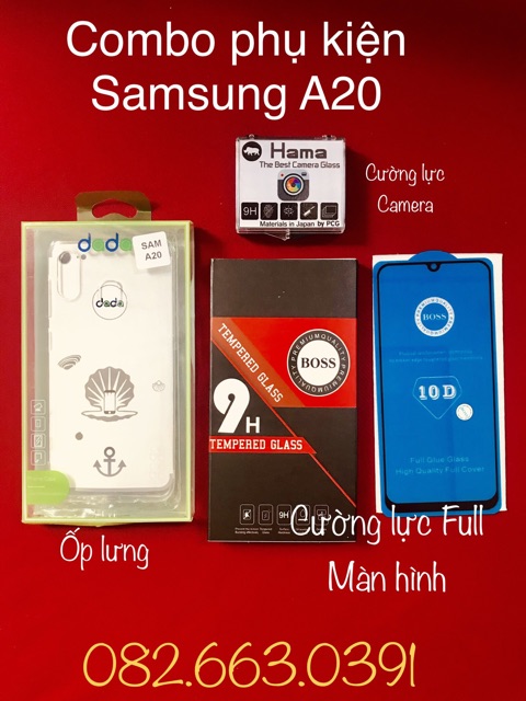 Combo Samsung galaxy a20 - ốp lưng + kính cường lực full + camera