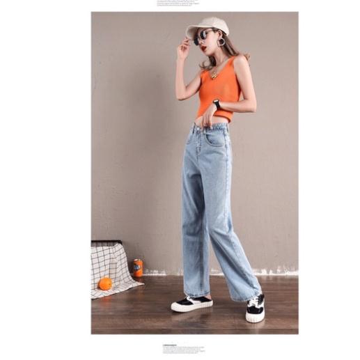 Quần jean bò nữ ống xuông rộng lưng cao cạp cao đẹp màu xanh nhạt sky hot 2022 HoHaJean22 | BigBuy360 - bigbuy360.vn