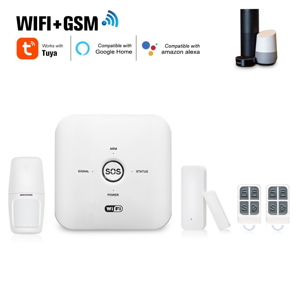 Bộ Báo Động Chống Trộm Qua Điện Thoại GSM Wifi Tuya (Tùy chọn Còi hú và Cảm biến Khói)